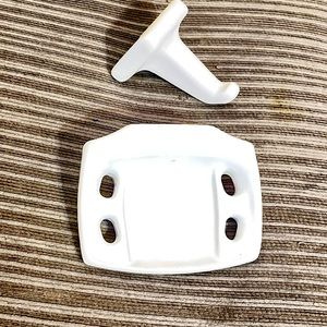 Vintage Mid Century Porcelain Toothbrush Holder and Towel Hook w/ Hardware - EUC